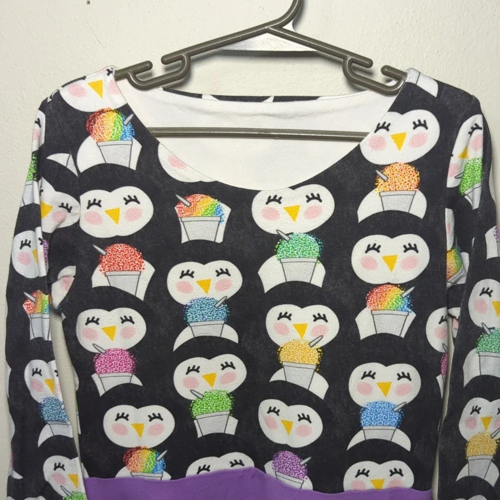Malia + Kai Penguin Cones Bridget Dress Black Purple 3/4 Sleeves Girls Size 10
